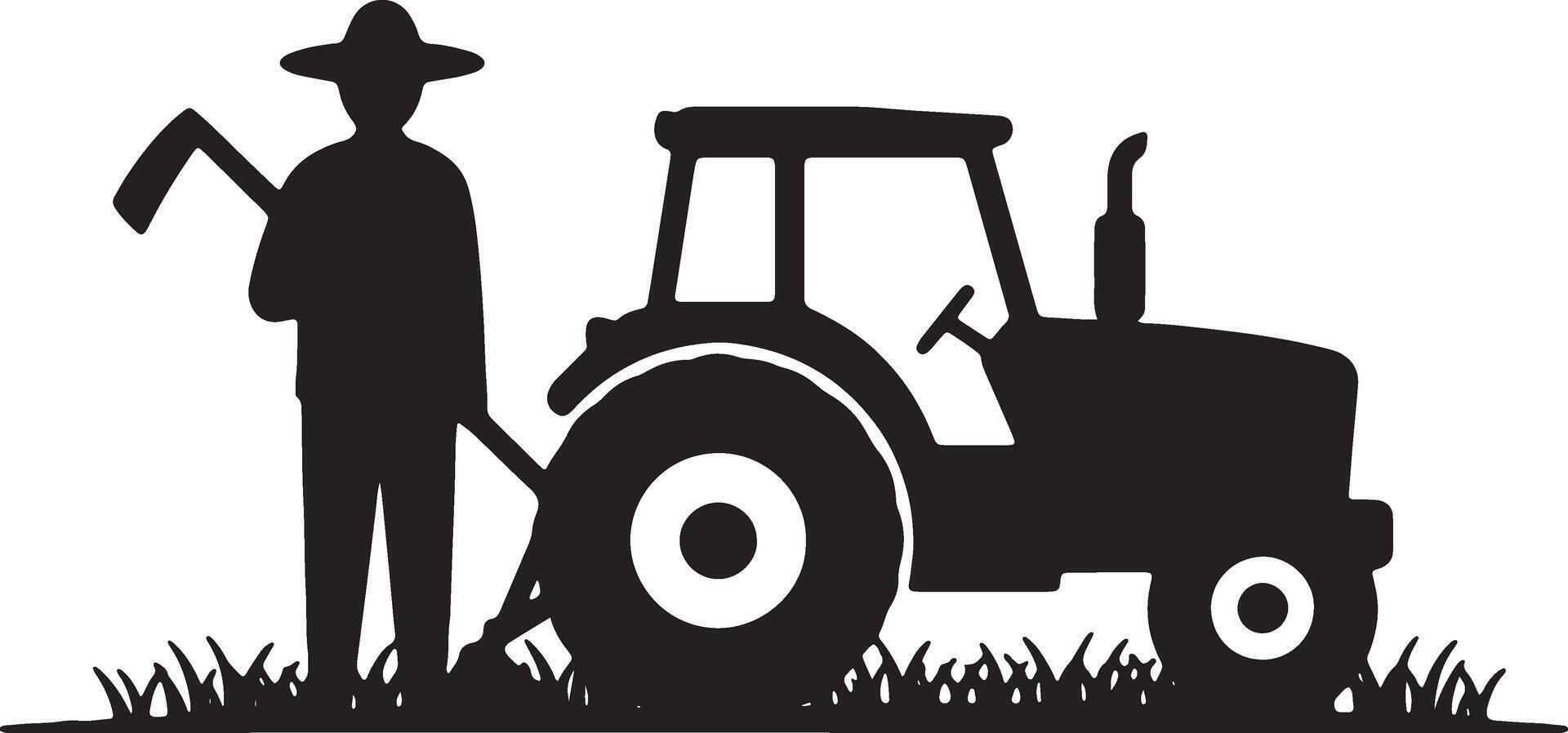 Serene Silhouette of a Farmer with his Tractor in a Lush Green Field, Peaceful Countryside Mood vector