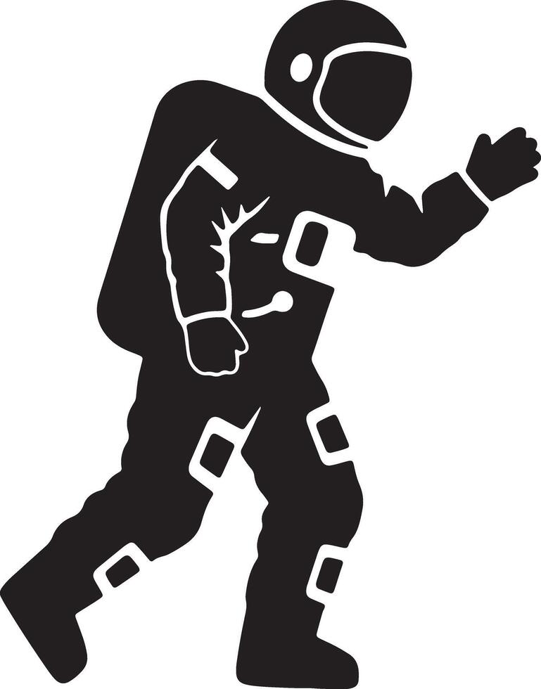 Silhouette of a Courageous Astronaut Walking in Space, Dramatic Black and White Illustration of a Spacewalk vector