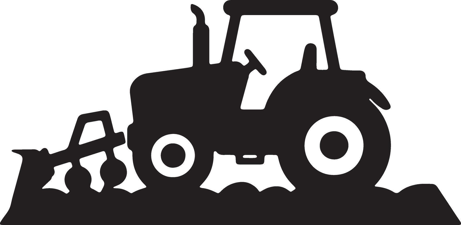 Powerful Black Silhouette of a Tractor Plowing a Field at Sunset, Idyllic Farming Scene - Professional digital artwork with vibrant colors and detailed composition vector