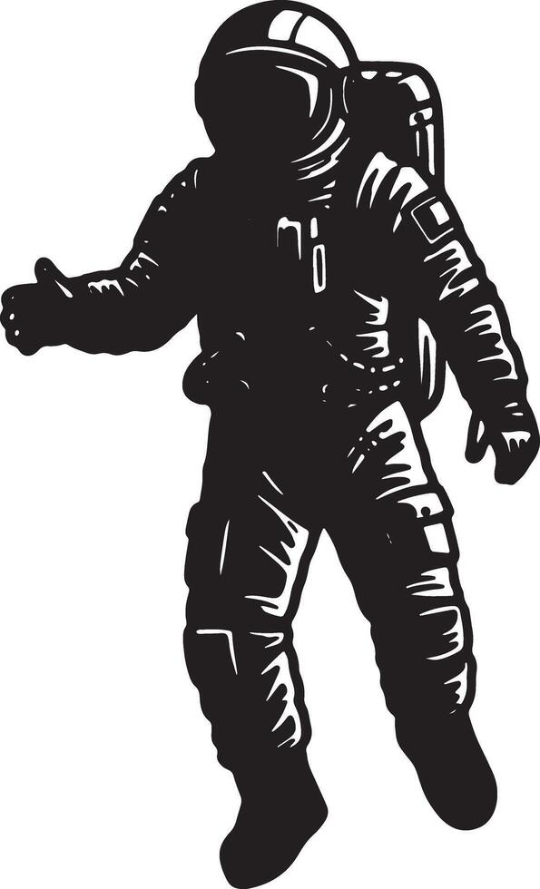 Dramatic Silhouette of an Astronaut Floating in Space, a Monochromatic Artwork Depicting a Solitary Spacefarer vector
