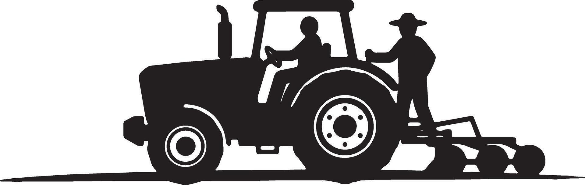 Serene Black and White Silhouette of a Tractor and Farmer Working a Field at Sunset vector