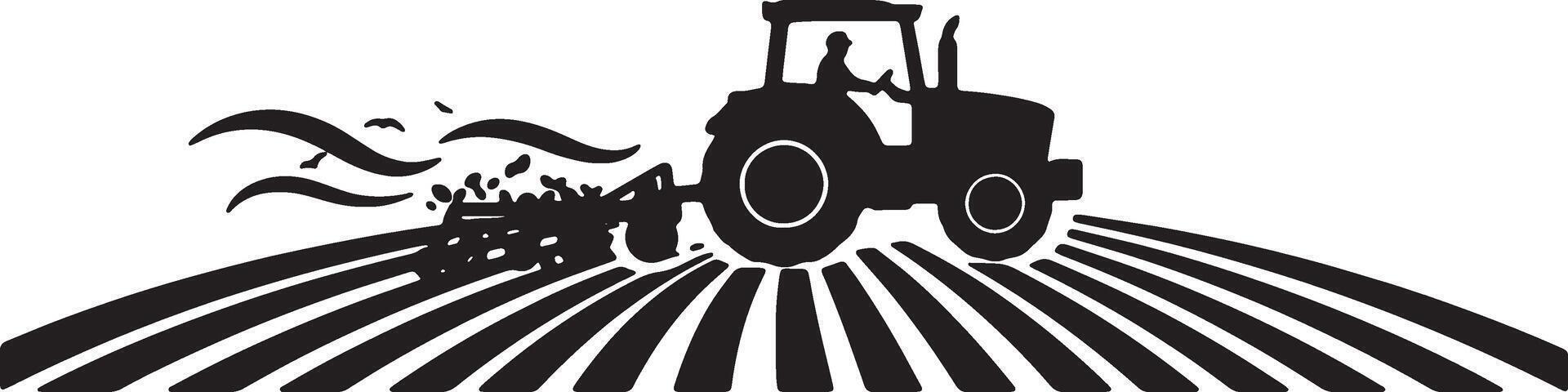 Majestic Silhouette of a Tractor Plowing a Serene Field at Sunset, Evoking a Peaceful Rural Mood vector