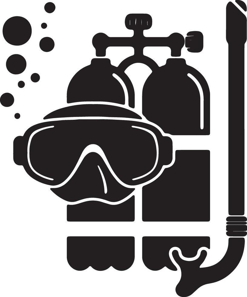 Serene Underwater Exploration Diving Gear Silhouette, Oceanic Adventure, Calm Aquatic Mood - Professional digital artwork with vibrant colors and detailed composition vector