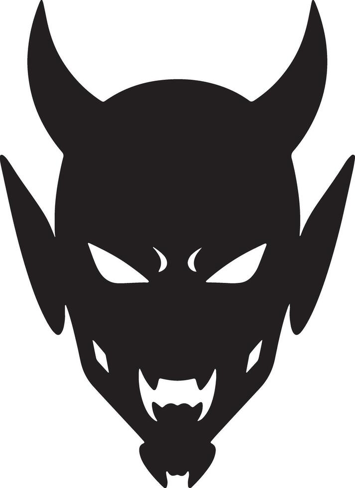 Menacing Devil Head Silhouette Dark, Ominous Symbol of Evil, Fierce Expression, Gothic Style Illustration - Professional digital artwork with vibrant colors and detailed composition vector