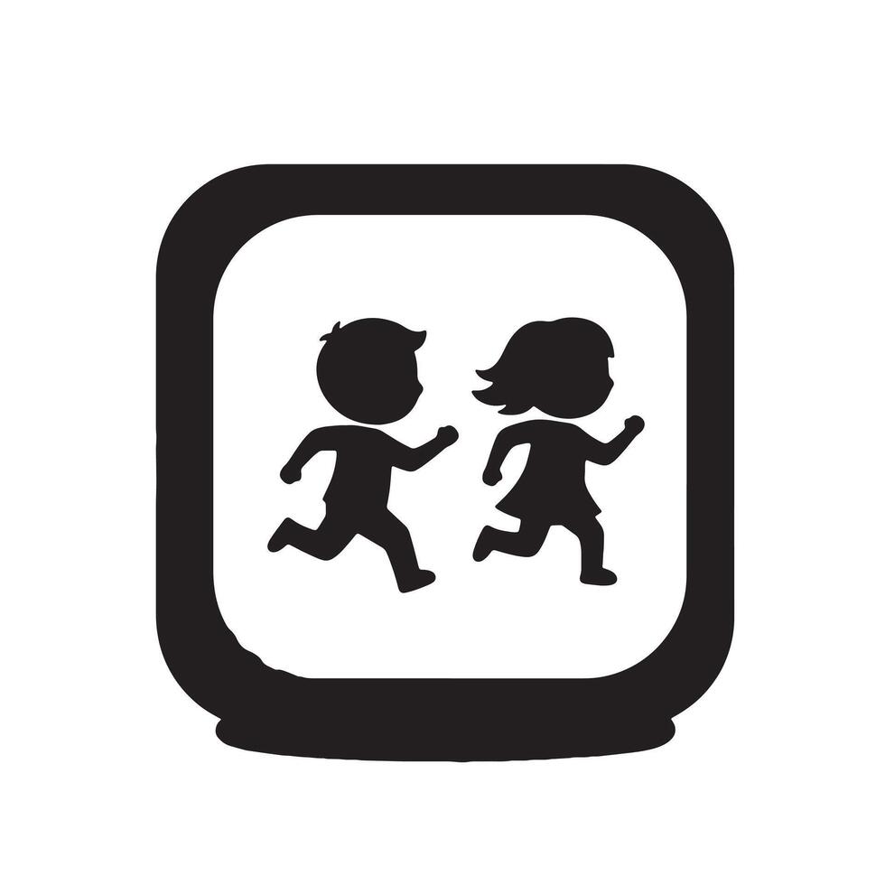 Playful Children Running Joyfully in a School Zone Safety Sign, Black Silhouette Illustration - Professional digital artwork with vibrant colors and detailed composition vector
