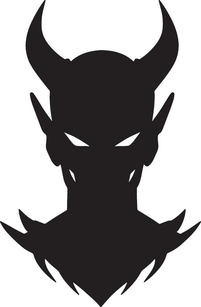 Menacing Devil Silhouette with Horns, Glowing Eyes, and Sharp Spikes - Dark, Mysterious Artwork - Professional digital artwork with vibrant colors and detailed composition vector