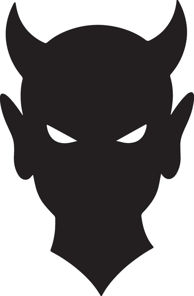 Mysterious Black Devil Silhouette, Menacing Stare, Halloween Symbol, Dark Fantasy Illustration, Spooky Graphic Design - Professional digital artwork with vibrant colors and detailed composition vector