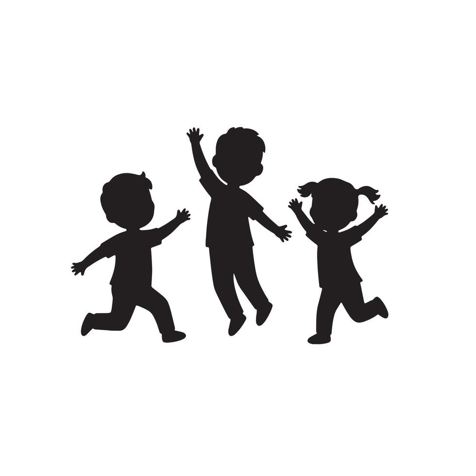 Joyful Children Playing Silhouettes Happy Kids Jumping and Running Outdoors in Playful Mood - Professional digital artwork with vibrant colors and detailed composition vector