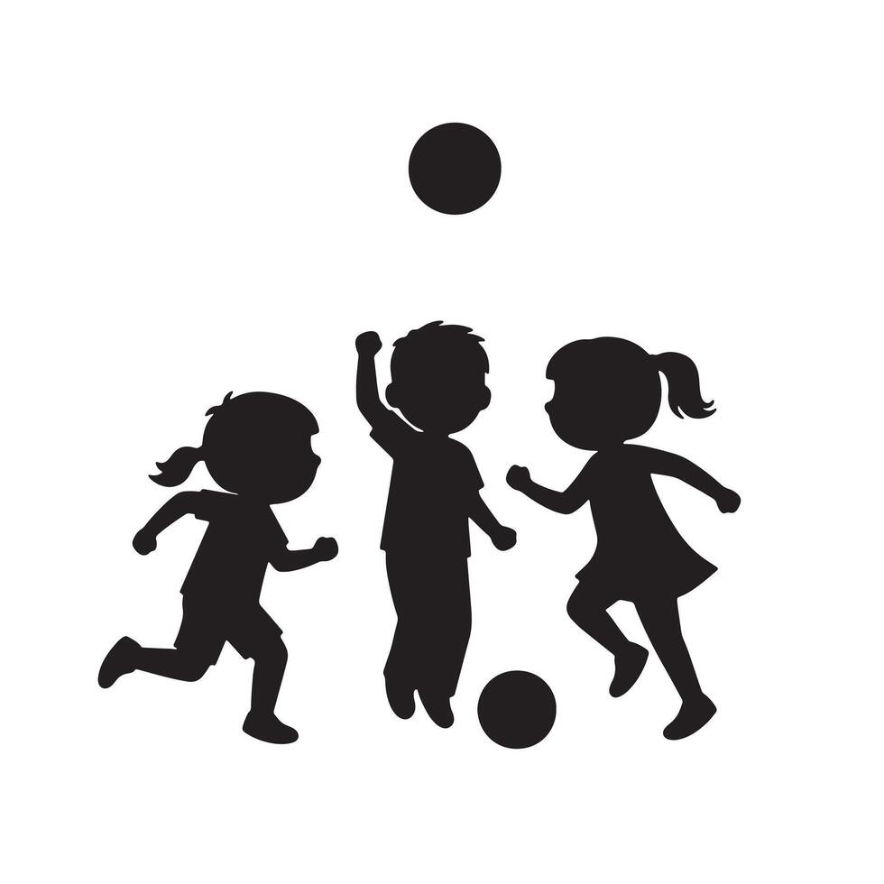 Joyful Kids Playing Soccer Black Silhouettes of Children Engaging in Playful Outdoor Fun - Professional digital artwork with vibrant colors and detailed composition vector
