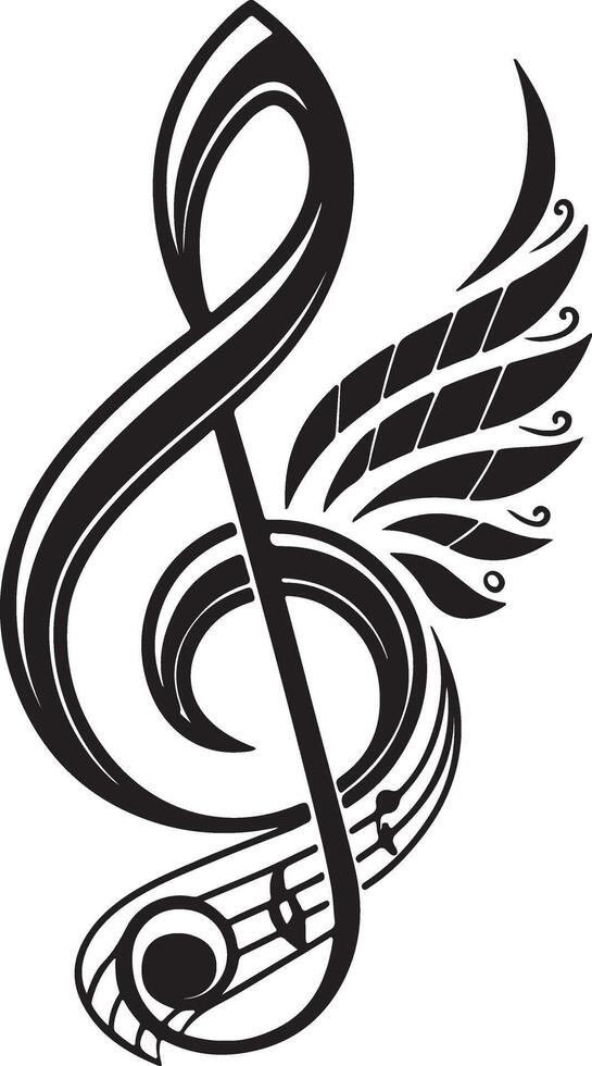 Elegant Black and White Treble Clef with Wings Design A Symbolic Image of Musical Inspiration and Freedom vector