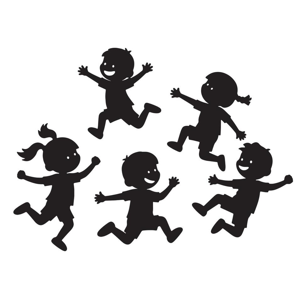 Joyful Children Leaping and Playing in a Happy Silhouette Illustration A Fun, Whimsical Scene - Professional digital artwork with vibrant colors and detailed composition vector