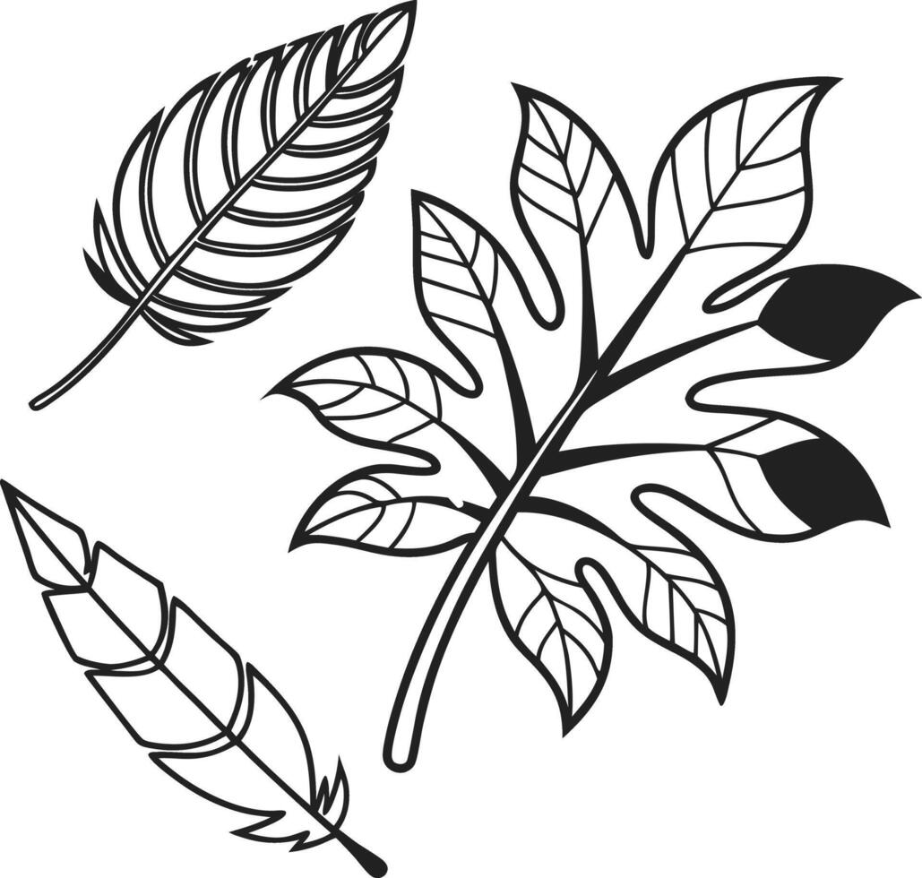 Elegant Black and White Tropical Leaves Line Art Print, Stylish Botanical Illustration, Serene Nature Design, Perfect for Home Decor vector