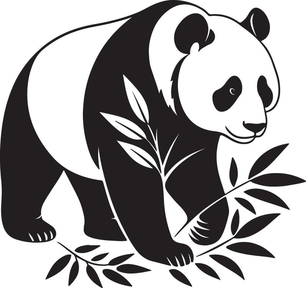 Majestic Giant Panda Strolling Through Lush Bamboo Forest, Serene Black and White Illustration - Professional digital artwork with vibrant colors and detailed composition vector