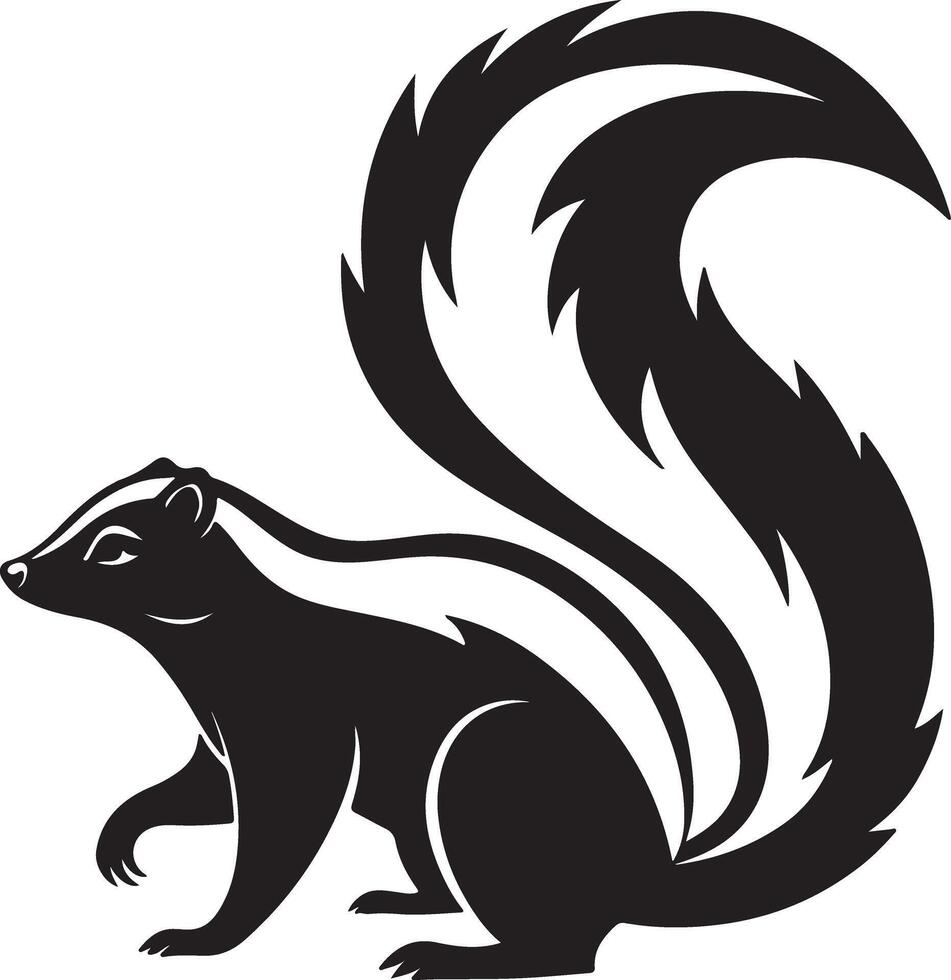 Majestic Black and White Skunk Silhouette Striking Pose Against White Background, Bold Graphic Design - Professional digital artwork with vibrant colors and detailed composition vector