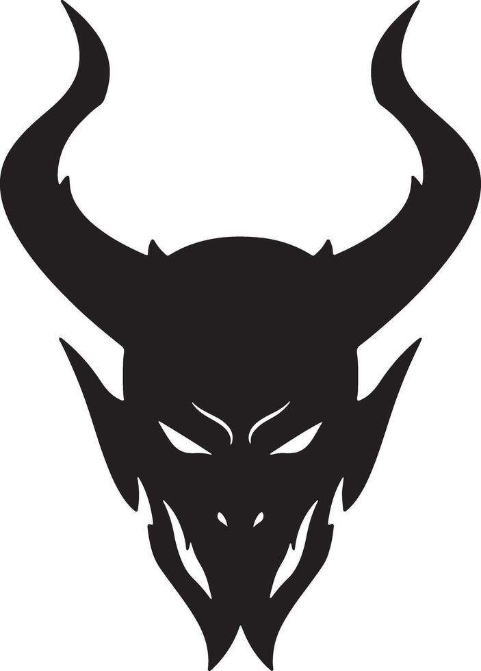 Menacing Demon Head Silhouette, Dark Fantasy Art, Gothic Horror Design, Mysterious and Ominous Artwork, Intense Evil Presence vector