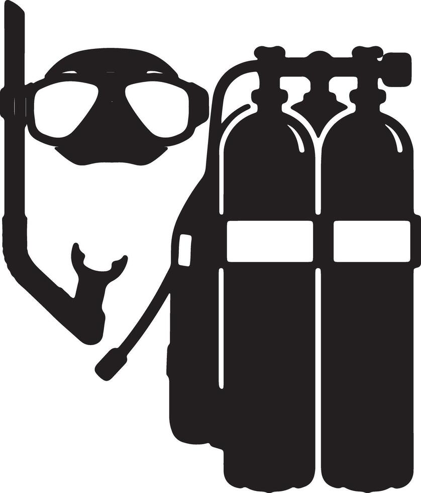 Dramatic Black and White Illustration of Scuba Diving Gear Mask, Snorkel, and Twin Tanks Ready for Underwater Adventure vector