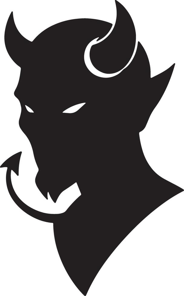 Menacing Devil Head Silhouette Dark, Mysterious Profile of a Horned Demon Against a White Background vector