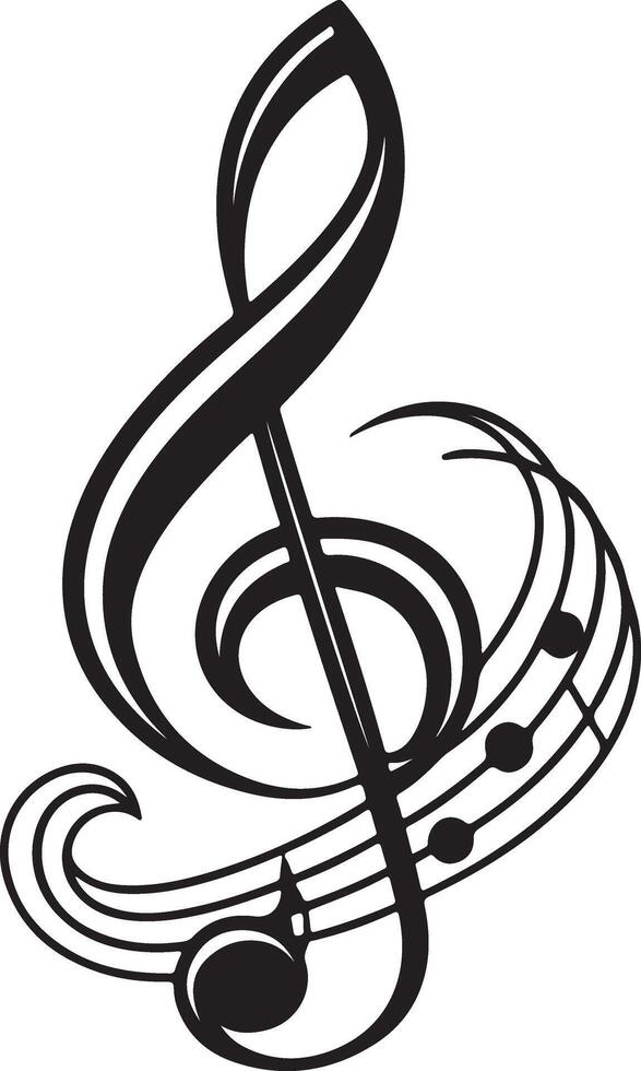 Elegant Black and White Treble Clef with Musical Notes Design, Artistic Music Symbol, Graceful Swirls, Expressive Melody, Abstract Musical Background vector