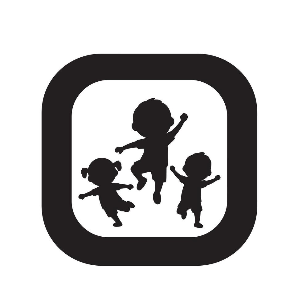 Joyful Kids Playfully Jumping and Leaping in a Black Framed Square, a Silhouette Illustration of Happy Childhood vector