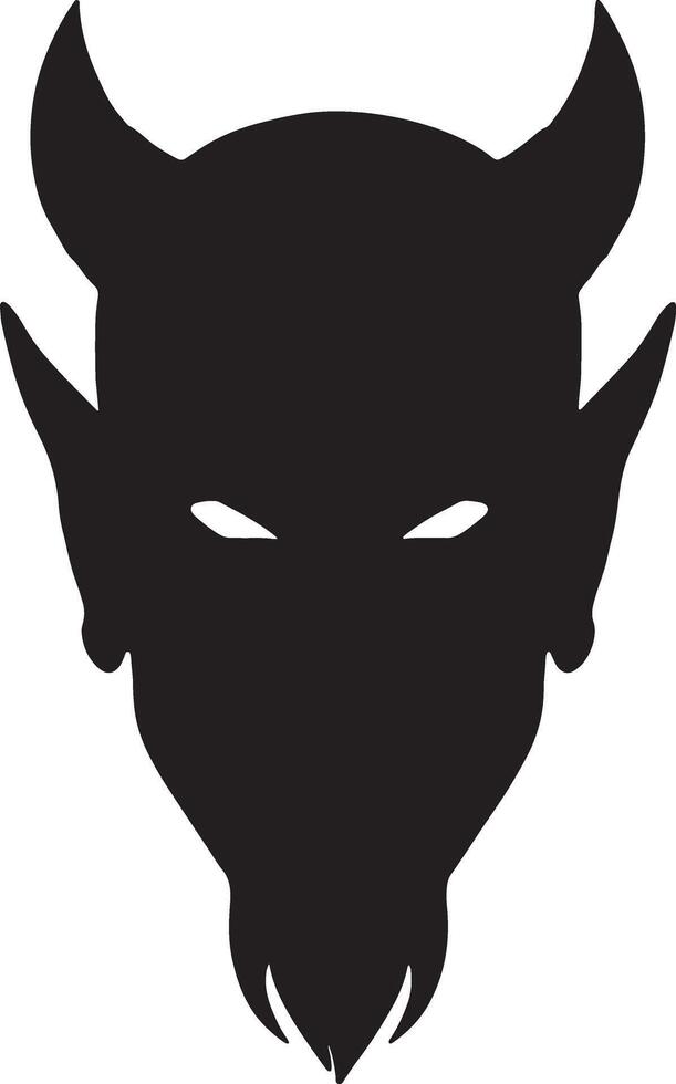Menacing Devil Silhouette Dark, Ominous Head with Horns Against White Background, Halloween Symbol - Professional digital artwork with vibrant colors and detailed composition vector