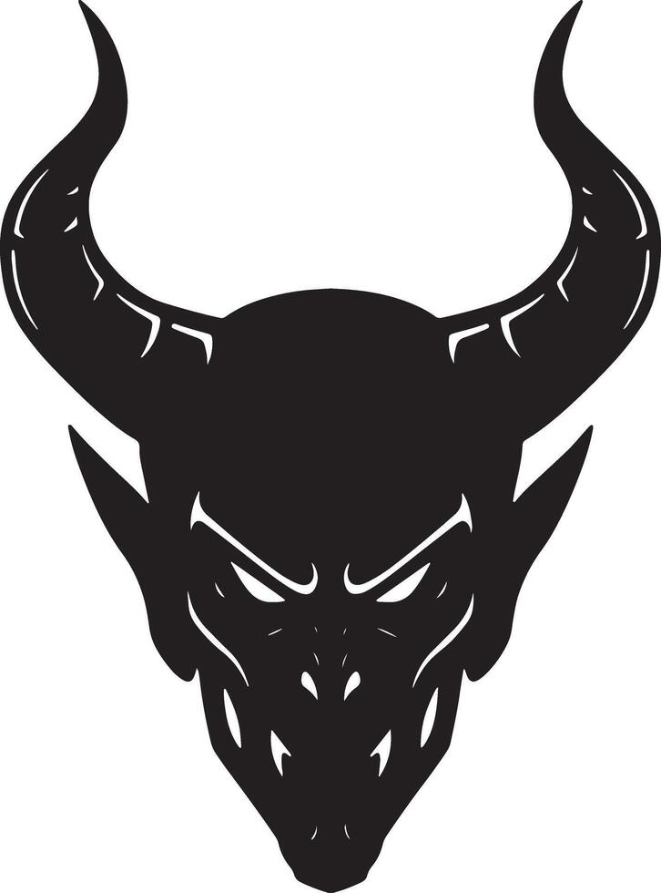 Menacing Black Devil Head Silhouette with Large Horns, Glaring Eyes, and Sharp Teeth, Isolated on White Background, Dark and Ominous Mood vector