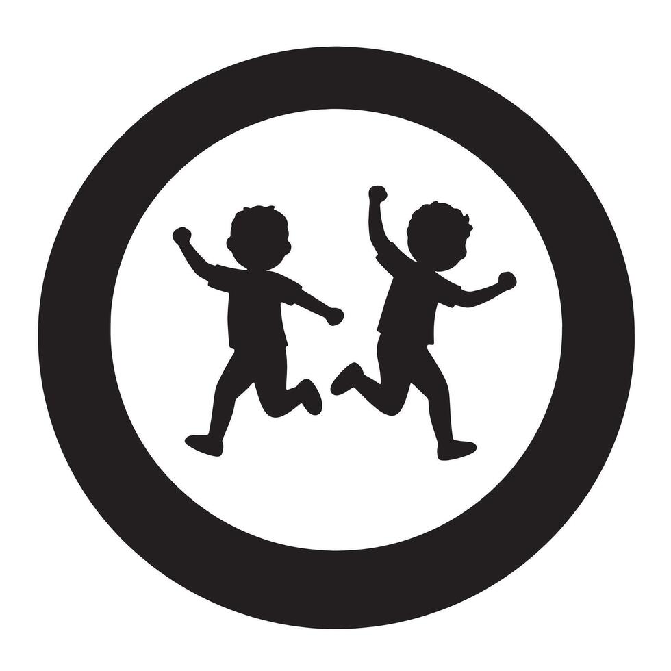 Joyful Children Playing, Running and Jumping in a Circle Happy Kids Silhouette Illustration - Professional digital artwork with vibrant colors and detailed composition vector