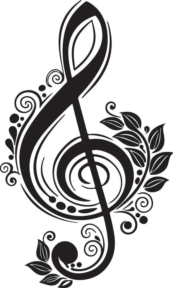 Elegant Black and White Floral Treble Clef Design, Musical Note Art, Ornate and Decorative, Romantic Style, Perfect for Music Lovers vector