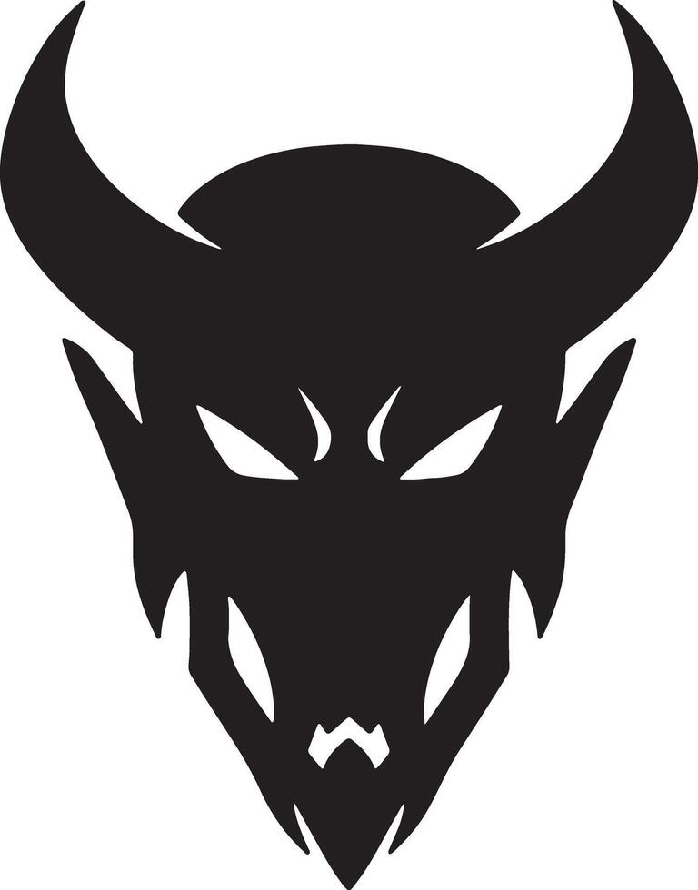 Menacing Dark Devil Silhouette Head with Horns, a Fierce and Ominous Graphic Design Illustration - Professional digital artwork with vibrant colors and detailed composition vector