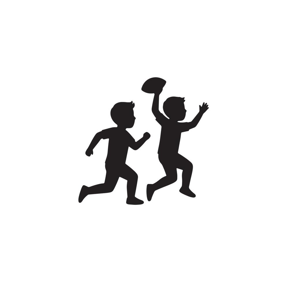 Two Silhouettes of Joyful Boys Playing Energetically with a Football Outdoors on a Sunny Day vector