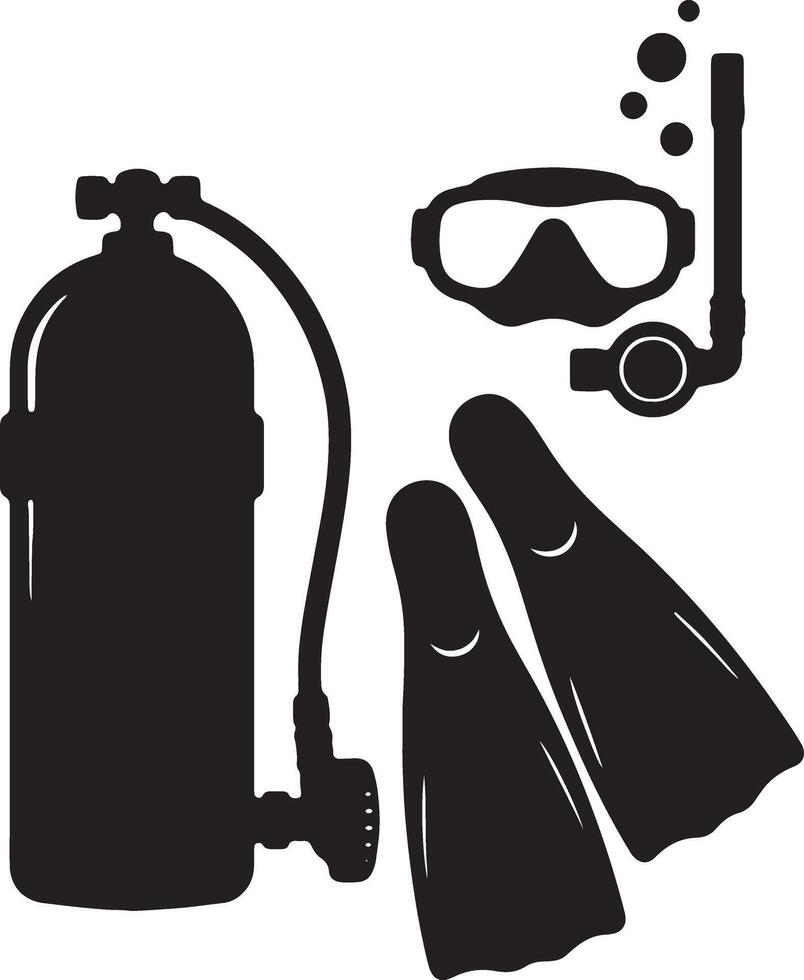 Serene Underwater Adventure Essential Scuba Diving Gear Silhouette Set for Ocean Exploration - Professional digital artwork with vibrant colors and detailed composition vector