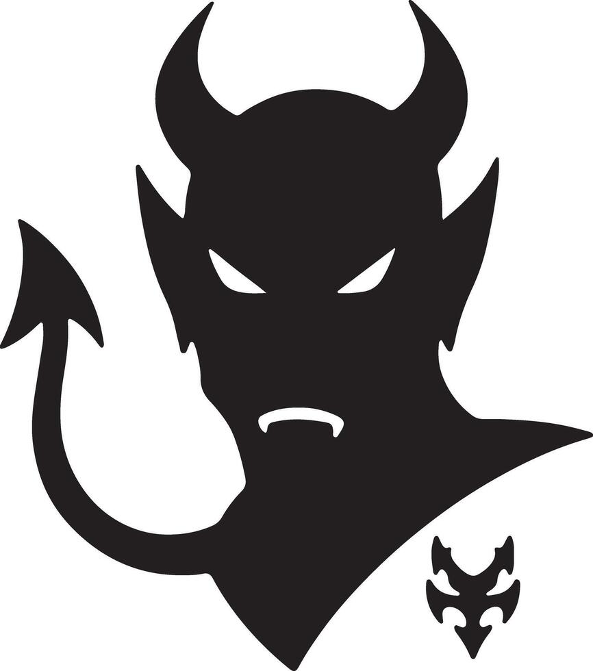 Menacing Devil Silhouette Dark, Brooding Demon Head with Horns Against White Background, Halloween Graphic - Professional digital artwork with vibrant colors and detailed composition vector