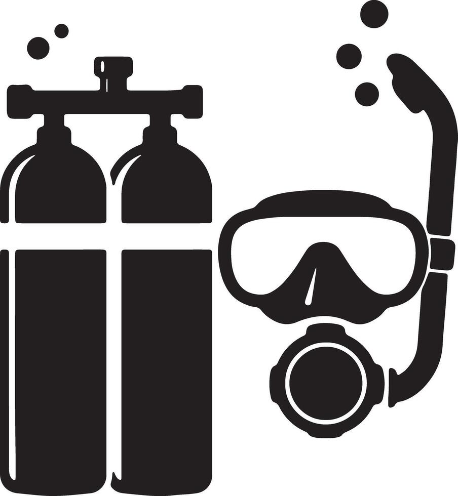 Serene Underwater Adventure Scuba Diving Equipment Icon Set, Illustrating Oxygen Tanks, Mask, and Snorkel for a Peaceful Ocean Dive vector
