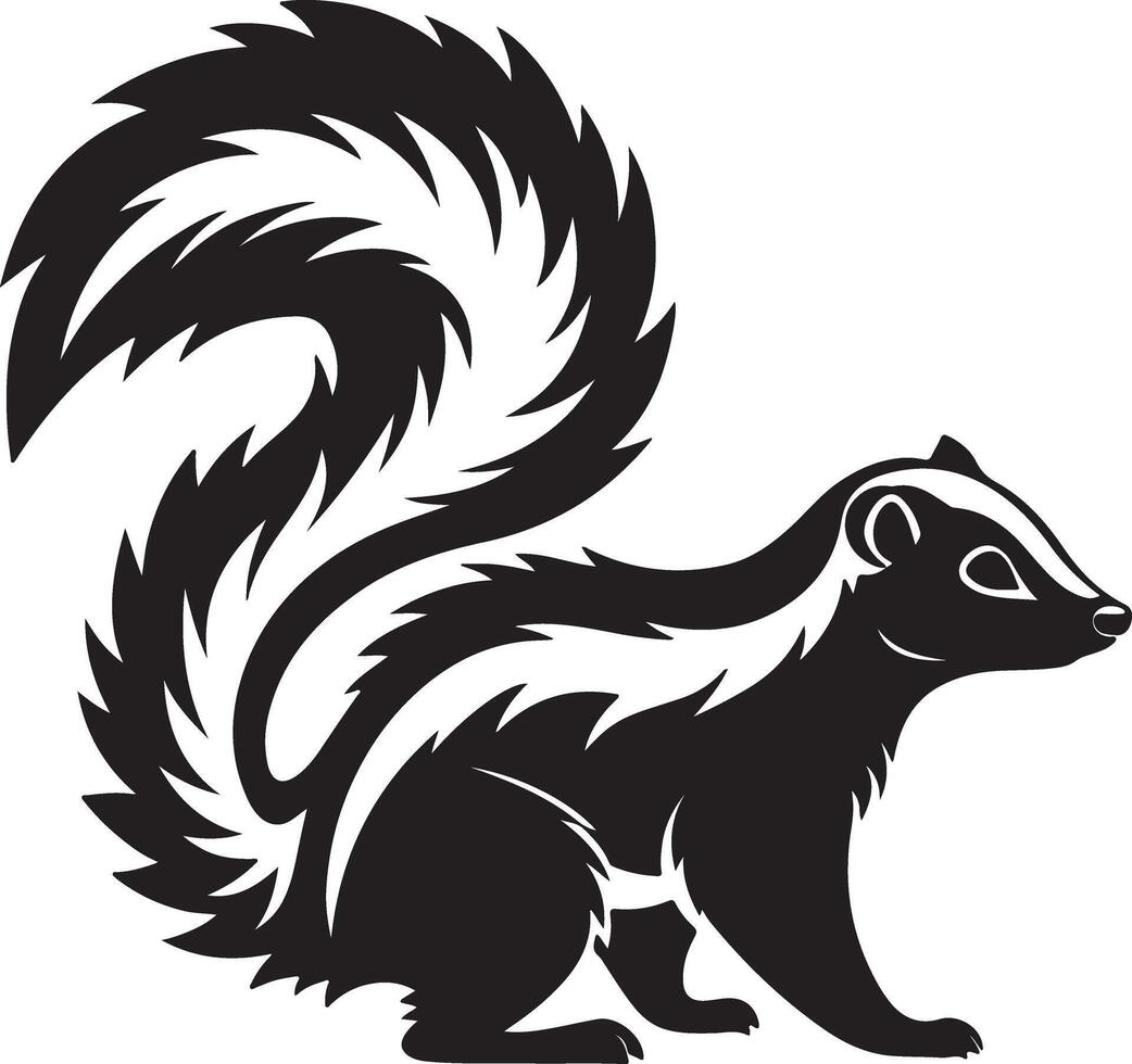 Majestic Skunk in Profile A Striking Black and White Stylized Illustration of a Wild Animal vector