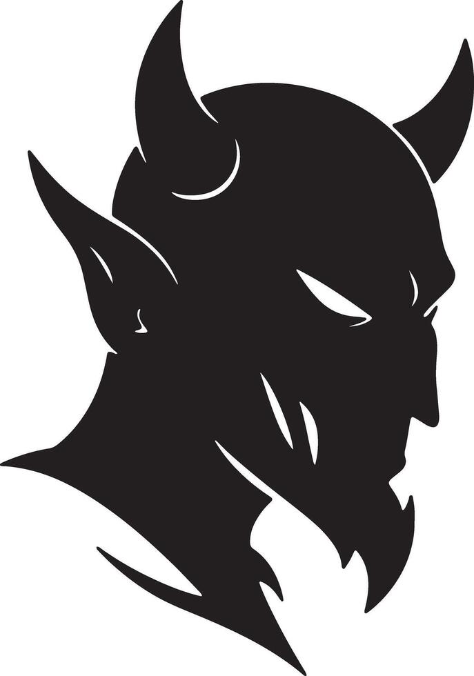 Mysterious Dark Devil Head Silhouette, Menacing and Ominous Graphic Design in Black and White - Professional digital artwork with vibrant colors and detailed composition vector