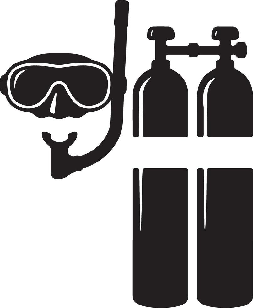 Dramatic Black and White Scuba Diving Gear Illustration Mask, Snorkel, and Twin Tanks Ready for Underwater Adventure vector