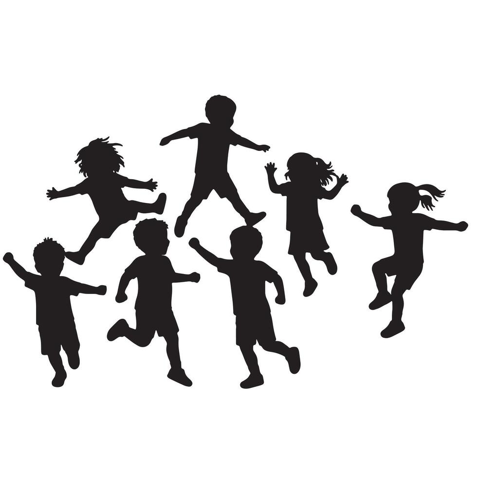 Joyful Children Playing and Jumping in a Cheerful Outdoor Setting Silhouette Image - Professional digital artwork with vibrant colors and detailed composition vector