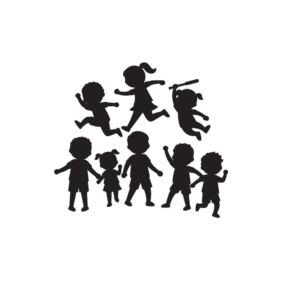 Joyful Children Playing Catch Silhouettes of Boy and Girl Engaging in Energetic Outdoor Fun - Professional digital artwork with vibrant colors and detailed composition vector