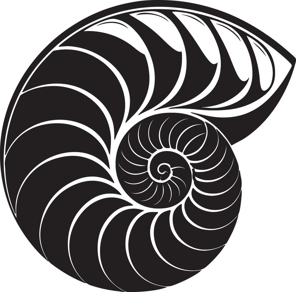 Elegant Black and White Nautilus Shell Illustration Spiraling Seashell Design for Ocean-Themed Art, Nautical Decor, and Marine Biology Studies vector