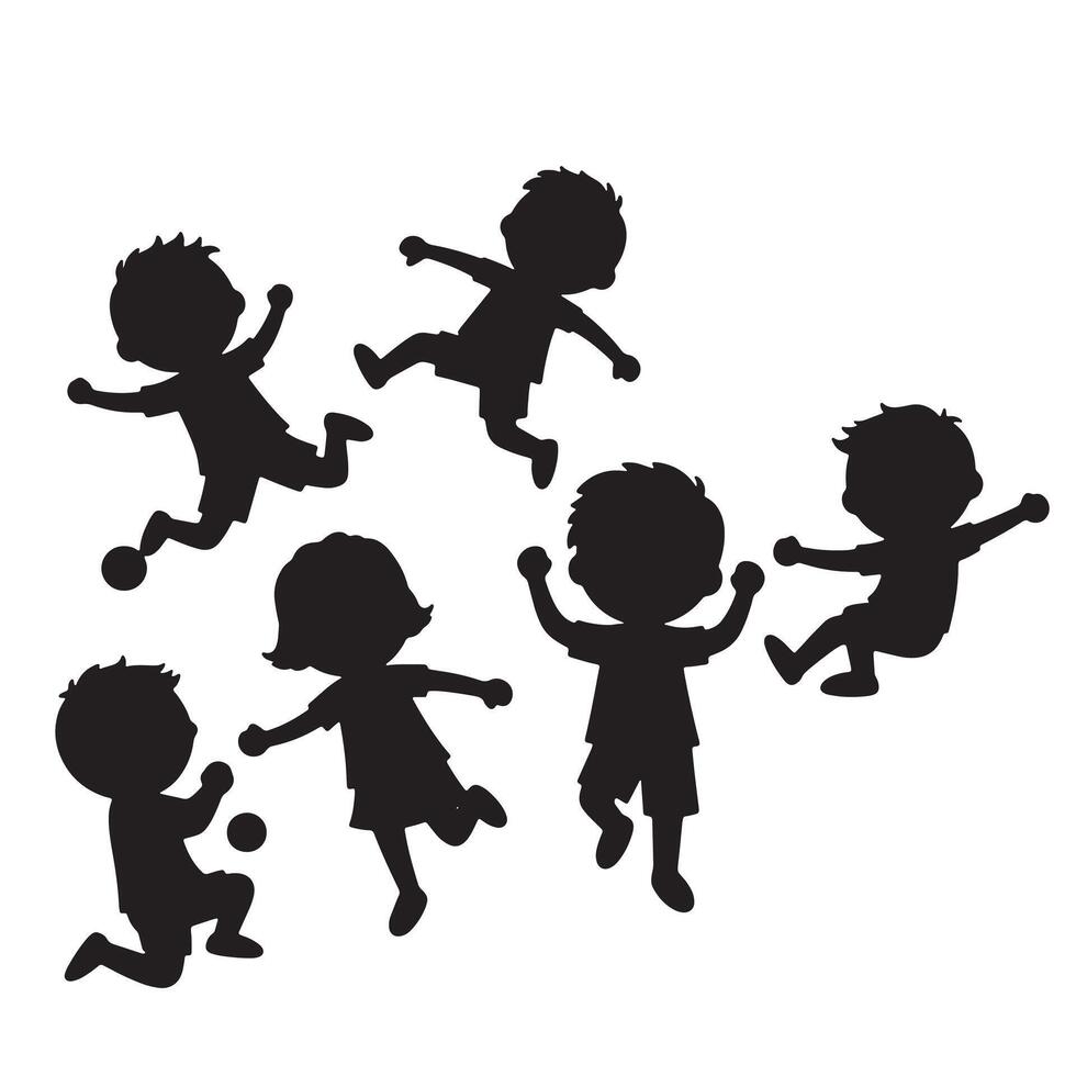 Joyful Kids Playing Silhouettes Energetic Children Engaging in Playful Activities Outdoors - Professional digital artwork with vibrant colors and detailed composition vector