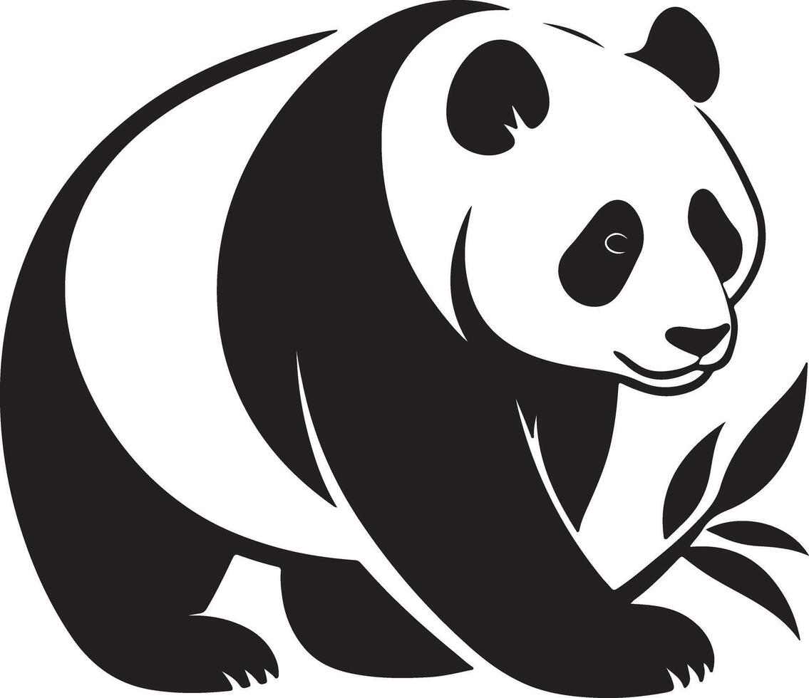 Serene Giant Panda Silhouette in Bamboo Forest Peaceful Black and White Illustration - Professional digital artwork with vibrant colors and detailed composition vector