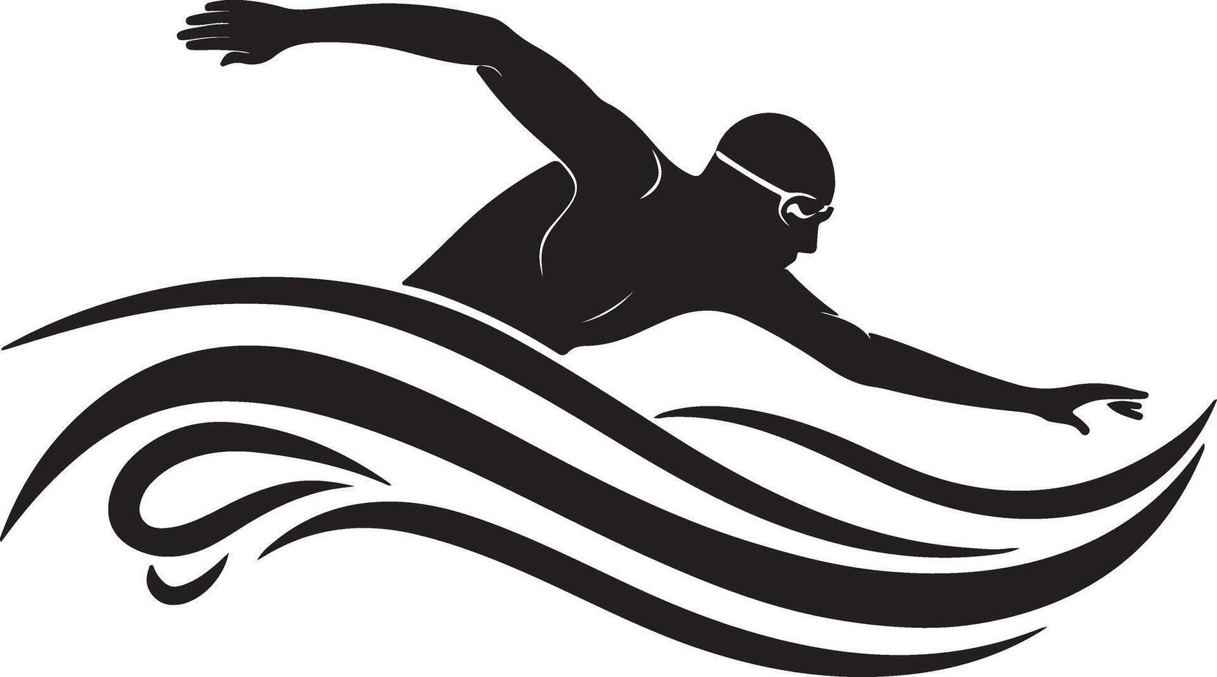 Powerful Swimmer Silhouette Gracefully Cutting Through Dynamic Waves in a Dramatic Black and White Image vector