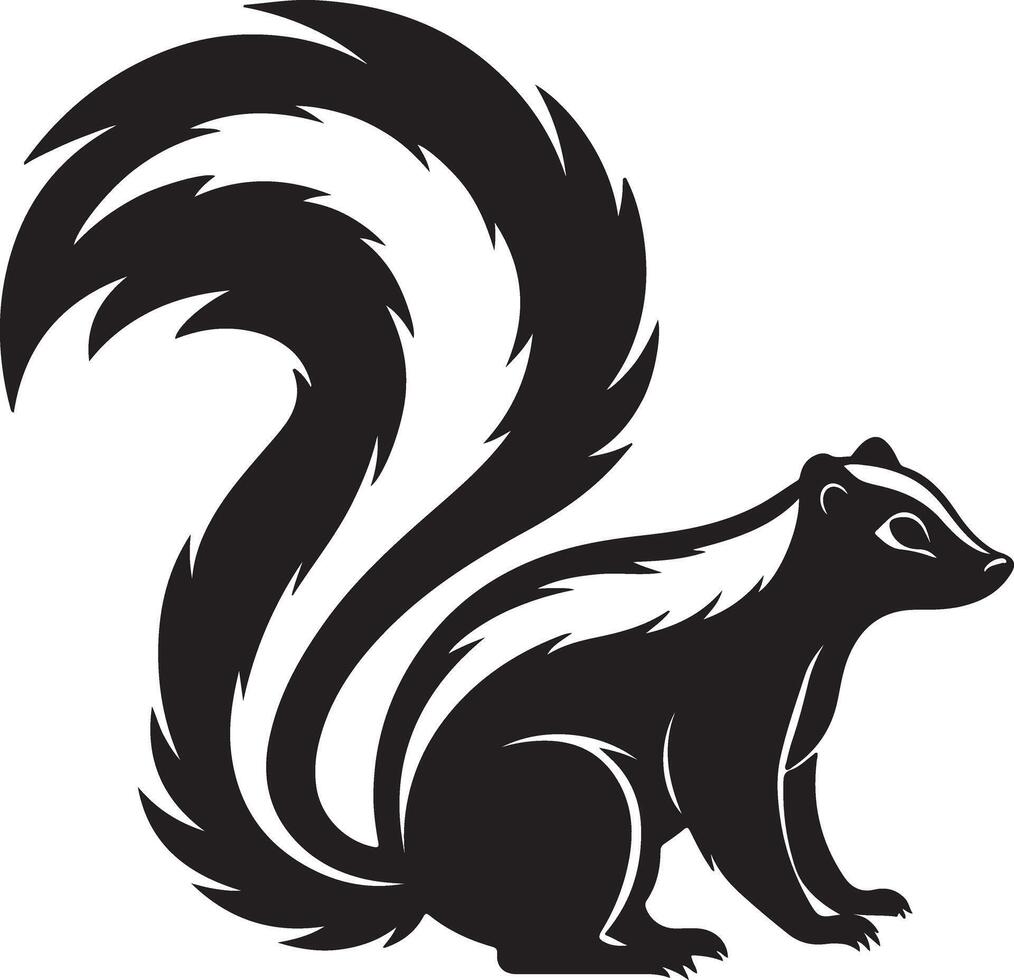 Majestic Black and White Skunk Illustration A Striking Silhouette of a Wild Animal in a Natural Setting, Evoking a Sense of Wilderness vector