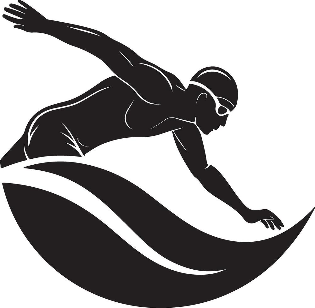 Powerful Swimmer Silhouette Dynamic Freestyle Stroke in Aquatic Competition, Energetic Black and White Illustration - Professional digital artwork with vibrant colors and detailed composition vector
