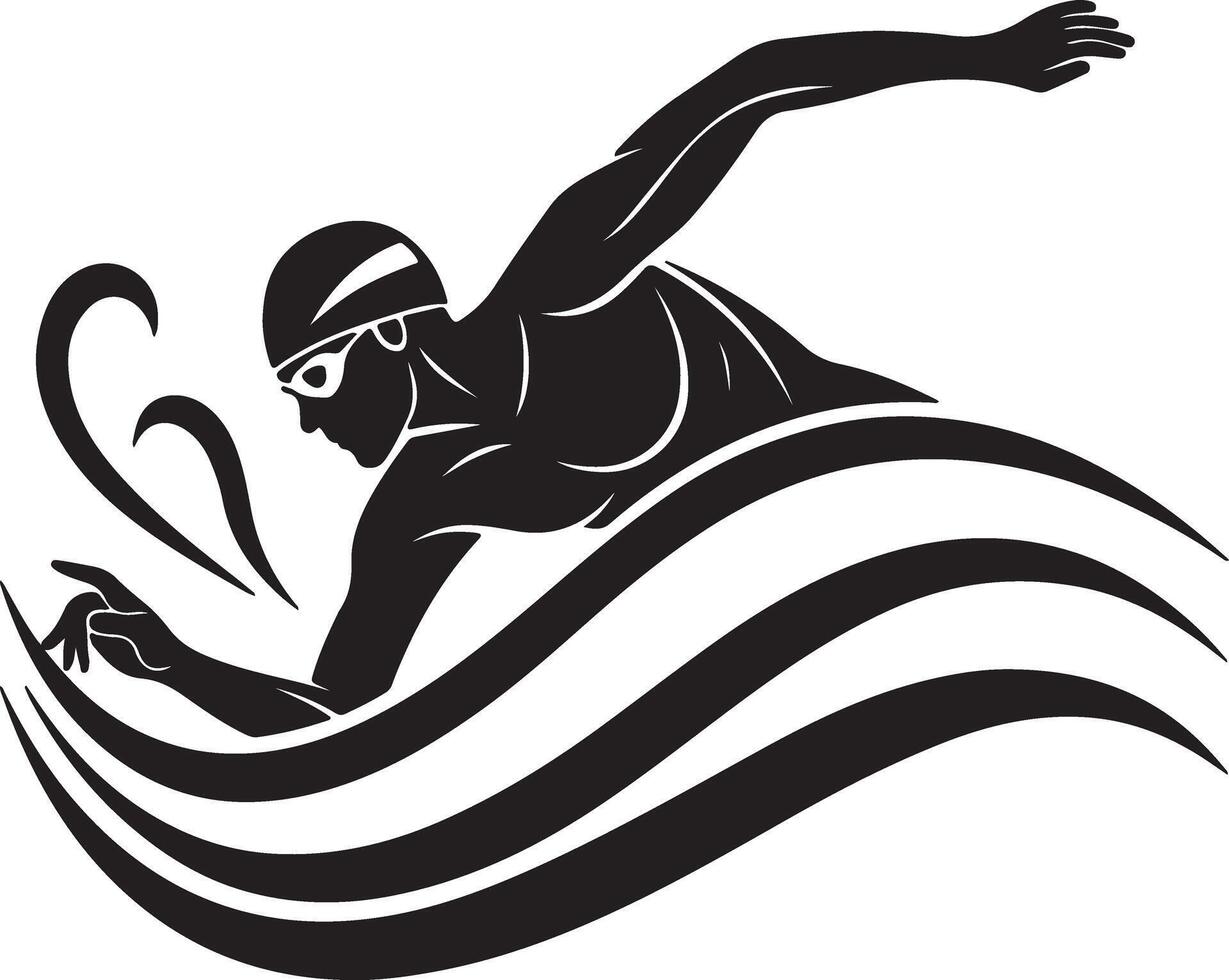 Dynamic Black and White Illustration of a Swimmer Gracefully Gliding Through Water, Powerful and Energetic Aquatic Scene vector