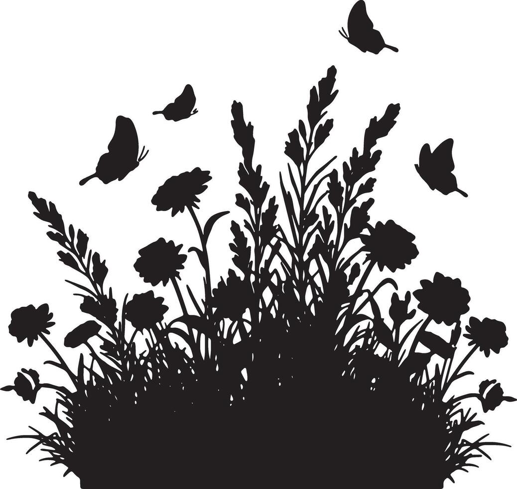 Wildflowers and Butterflies in a Lush Meadow, Peaceful Nature Scene - Professional digital artwork with vibrant colors and detailed composition vector