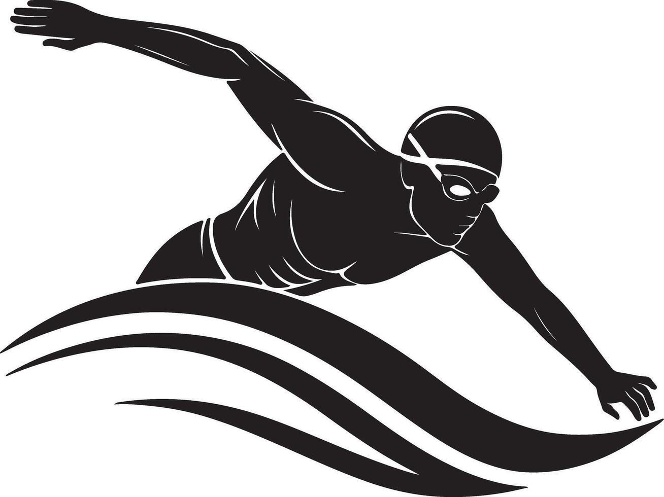 Powerful Swimmer Gracefully Gliding Through Water in Dynamic Freestyle Stroke, Black and White Artistic Illustration vector