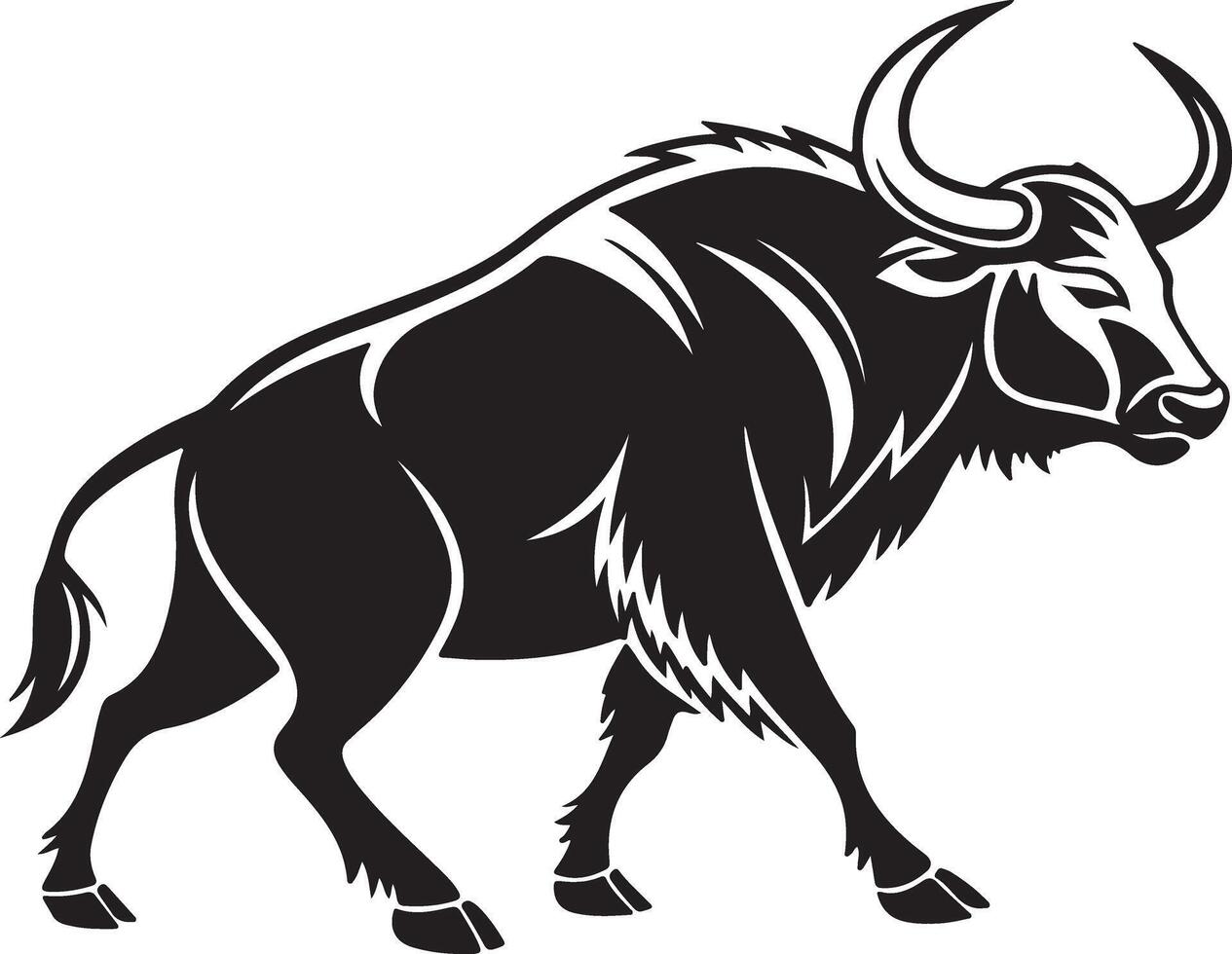 Powerful Black Yak Walking in Majestic Pose, Dramatic Stylized Illustration, Wild Animal Art - Professional digital artwork with vibrant colors and detailed composition vector