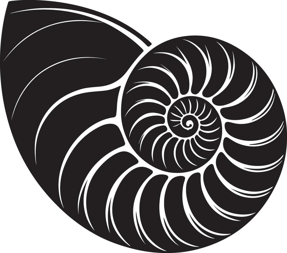 Elegant Black and White Nautilis Shell Design, Spiraling Ocean Life, Artistic Sea Creature Illustration, Calm and Serene Underwater Theme vector