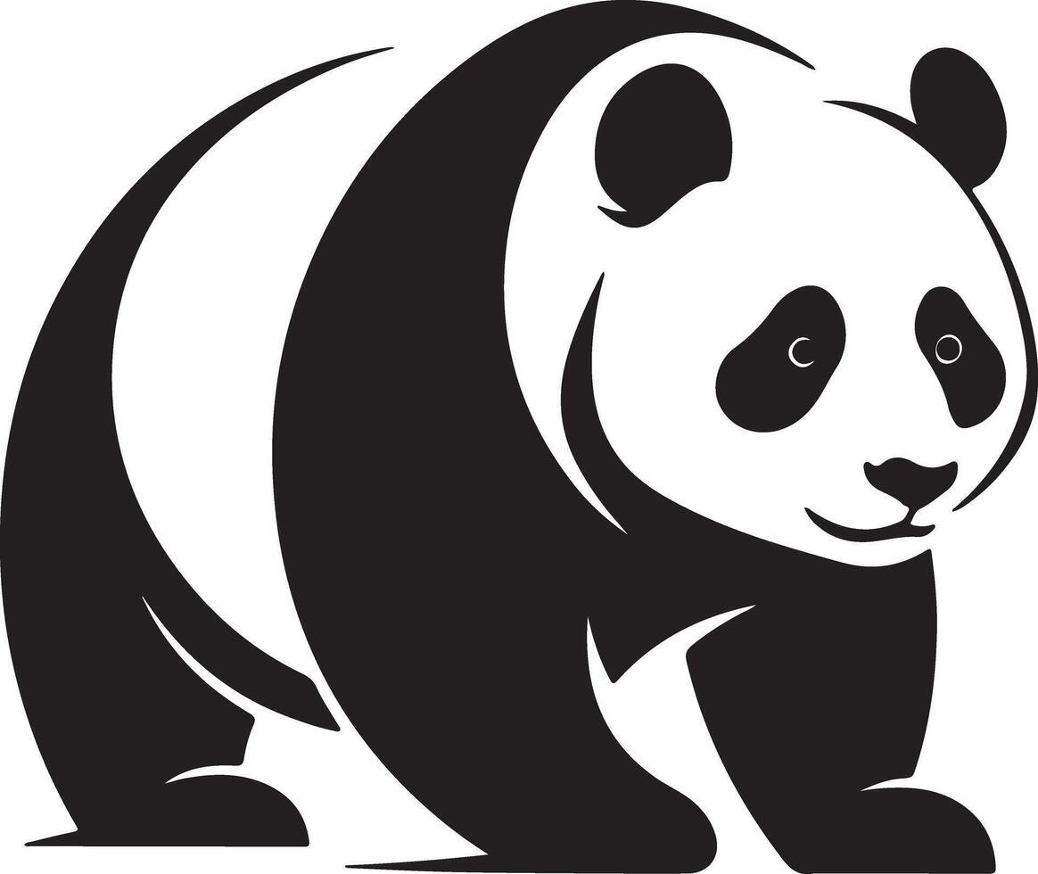 Majestic Black and White Panda Silhouette Walking Gracefully on White Background, Peaceful and Serene Wildlife Art vector