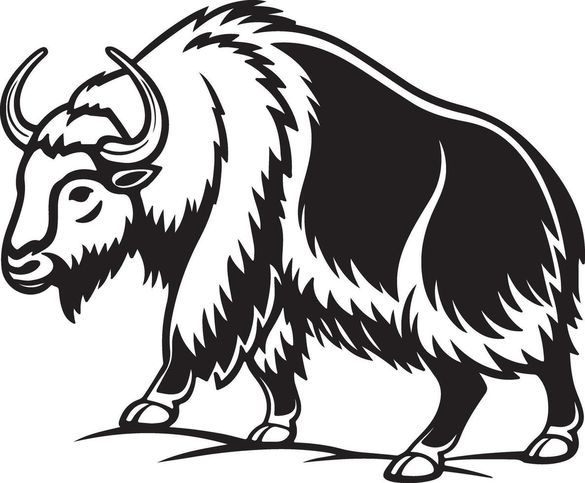 Majestic Muskox Standing Proudly in a Serene, Black and White Illustration, Symbolic of Arctic Wilderness vector